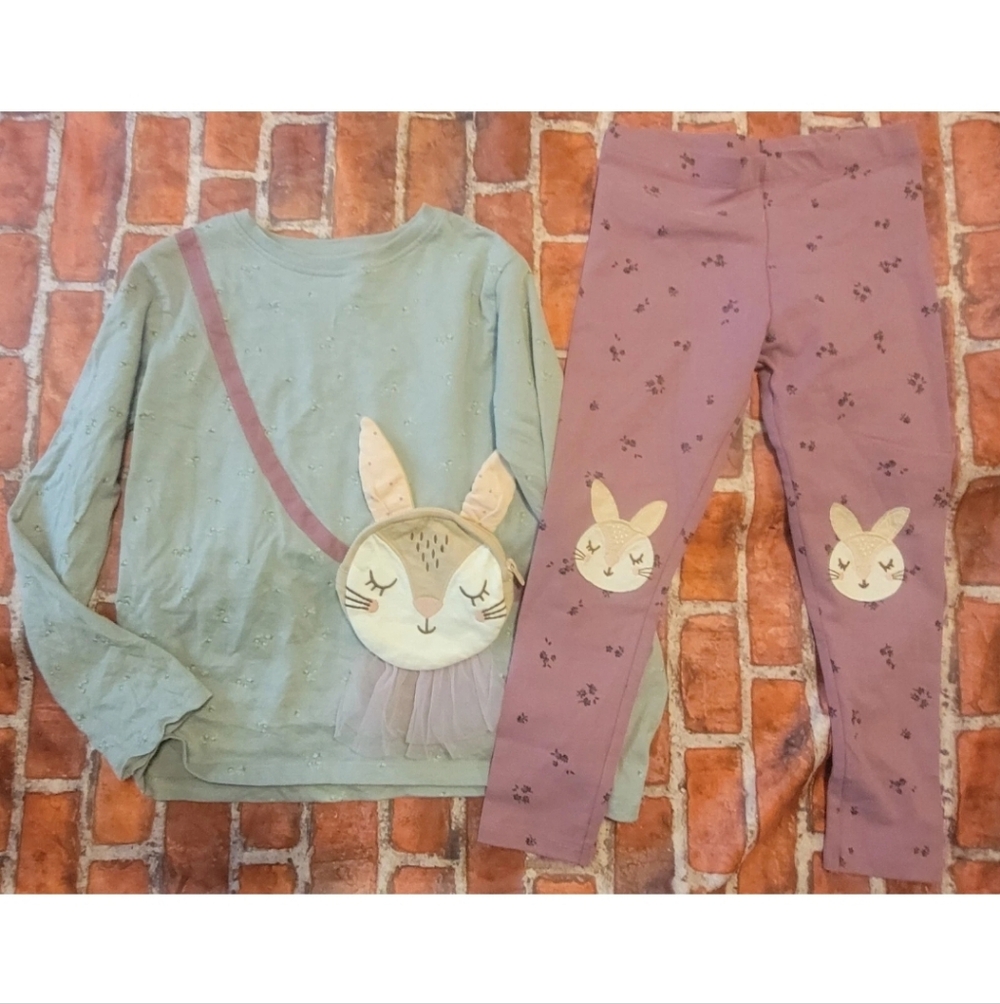 Next Direct Girls Bunny Set Sz 6/7 6 7 Nwot Shirt Has Purse Attached